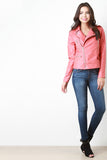 Vegan Leather Zipper Moto Jacket