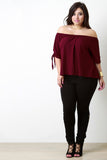 Off The Shoulder Self-Tie Elbow Sleeves Top