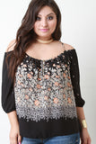 Cold Shoulder Floral Print Boxy Top