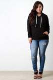 Distressed Rib Knit Longsleeve Hoodie Top