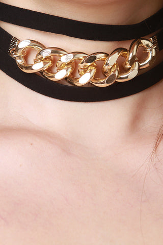 Strappy Layered Suede and Chain Choker