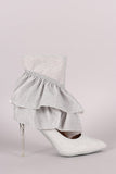 Glitter Tierd Ruffle Cutout Pointy Toe Stiletto Booties