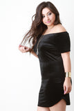Velvet Rib Knit Off The Shoulder Mini Dress