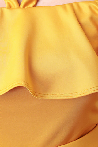 Off The Shoulder Halter Strap Ruffle Crop Top