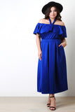 Off The Shoulder Halter Strap Ruffle Crop Top