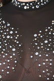 Rhinestone Mock Neck Mesh Jumpsuit