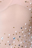 Rhinestone Mock Neck Mesh Jumpsuit