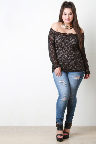 Long Sleeve Lace Bardot Top