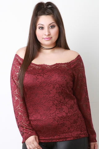 Long Sleeve Lace Bardot Top