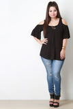 Cold Shoulders Ruffle Sleeves Top