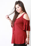 Cold Shoulders Ruffle Sleeves Top