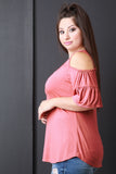 Cold Shoulders Ruffle Sleeves Top