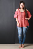 Cold Shoulders Ruffle Sleeves Top