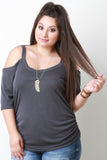 Rib Knit Cold Shoulder V Neck Top