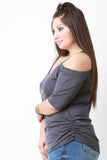 Rib Knit Cold Shoulder V Neck Top