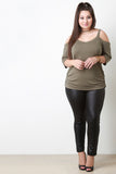 Rib Knit Cold Shoulder V Neck Top