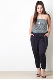 Strapless Cheetah Print Top Drop Crotch Jumpsuit