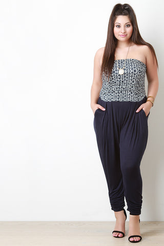 Strapless Cheetah Print Top Drop Crotch Jumpsuit