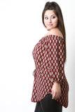 Off The Shoulder Paisley Print Tie Waist Blouse