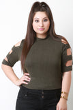 Rib Knit Banded Sleeve Crop Top