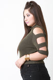Rib Knit Banded Sleeve Crop Top