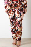Textured Knit Blossom Print High Waisted Pants