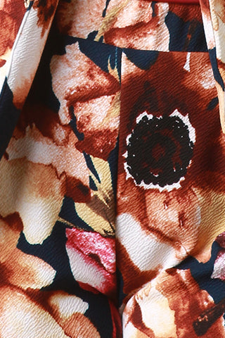 Textured Knit Blossom Print High Waisted Pants