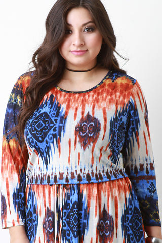 Tie Dye Stretch Knit Long Sleeve Crop Top