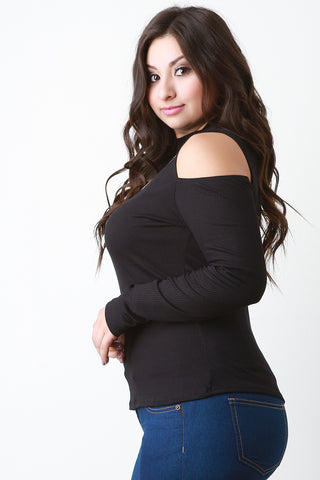 Cold Shoulder Ribbed Knit Top