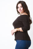 Fold Over Off The Shoulder Ribbed Knit Top