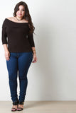 Fold Over Off The Shoulder Ribbed Knit Top