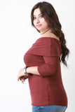 Fold Over Off The Shoulder Ribbed Knit Top