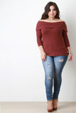 Fold Over Off The Shoulder Ribbed Knit Top