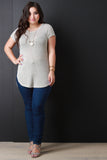Metallic Knit Round High Low Hem Top