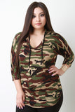 Jersey Knit Camouflage Print Hoodie Top