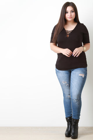 Jersey Knit Crisscross V-Neckline Top