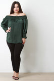 Smocked Satin Off-The-Shoulder Blouse Top