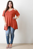 Jersey Knit Cold Shoulder Handkerchief Hem Top