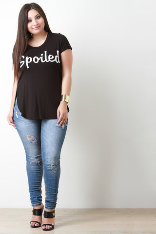 Short Sleeve Jersey Knit Spoiled Print Tee