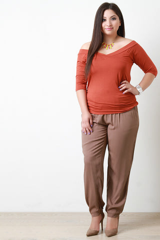 V-Bardot Ruched Side Top