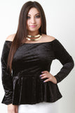 Velvet Off The Shoulder Peplum Top