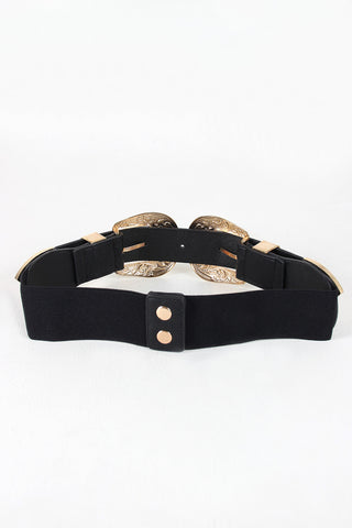 Ornate Flower Double Buckle Elastic Belt