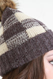Knitted Gingham Faux Fur Lined Beanie