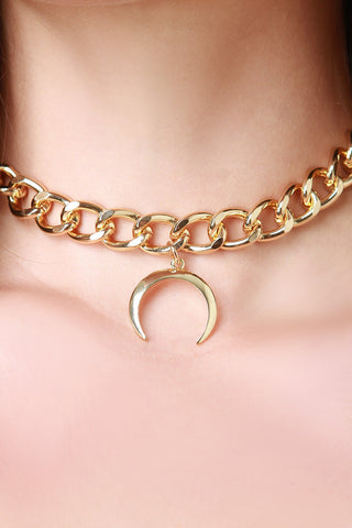 Golden Crescent Moon Choker Necklace