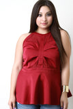 Mesh Contrast Keyhole Back Sleeveless Peplum Top