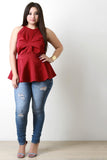 Mesh Contrast Keyhole Back Sleeveless Peplum Top