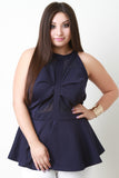 Mesh Contrast Keyhole Back Sleeveless Peplum Top