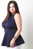 Mesh Contrast Keyhole Back Sleeveless Peplum Top