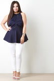 Mesh Contrast Keyhole Back Sleeveless Peplum Top