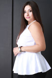 Mesh Contrast Keyhole Back Sleeveless Peplum Top